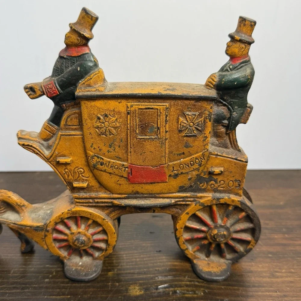 Antique 1930s Royal Mail London Coach Painted Cast Iron Doorstop‎ Double Sided.